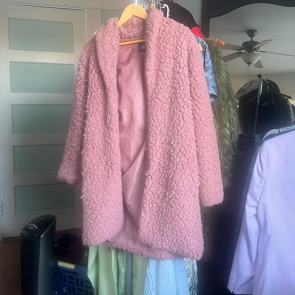 Pink faux fur trench